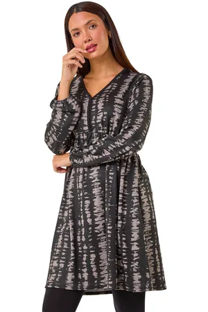 Roman Womens Abstract Print Soft Knit Dress - - Size 12 UK