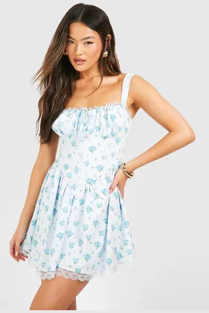 Boohoo Womens Ditsy Floral Strappy Milkmaid Mini Dress - - Size 14 UK