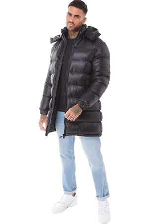 Brave Soul Mens Long Puffer Jacket with Detachable Hood - - Size Small