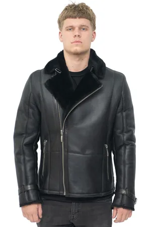 Infinity Mens Double Breasted Sheepskin Biker Jacket-Manila - - Size 3XL