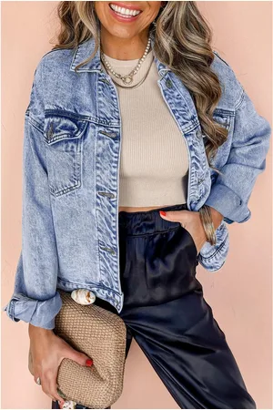 Azura Exchange Womens Beau Vintage Washed Flap Pockets Denim Jacket Cotton - Size 2XL