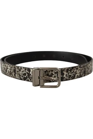 Dolce & Gabbana Mens Marble Print Leather Silver Logo Buckle Belt - Size 90 cm