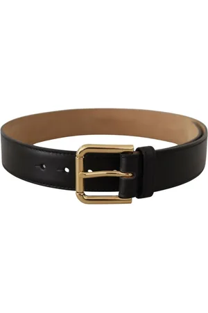 Dolce & Gabbana WoMens Solid Leather Classic Gold Waist Buckle Belt - Size 60 cm