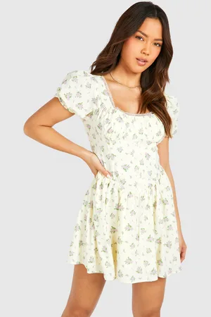 Boohoo Womens Ditsy Floral Puff Sleeve Milkmaid Mini Dress - - Size 14 UK