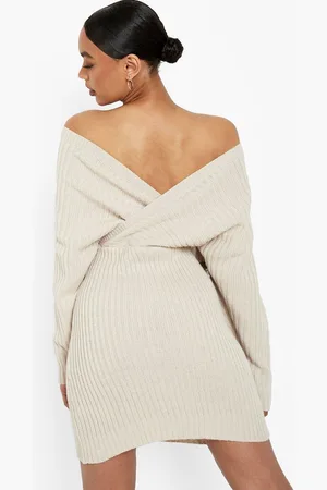 Boohoo Womens Off The Shoulder Rib Knit Dress - - Size Medium