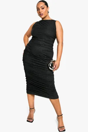 Boohoo Womens Plus Glitter Mesh Ruched Midaxi Dress - - Size 26 UK
