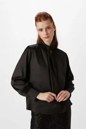 Gusto Womens Satin Blouse With Tie in - Size X-Large