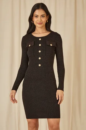 Yumi Womens Metallic Military Fitted Knitted Dress viscose - Size Medium