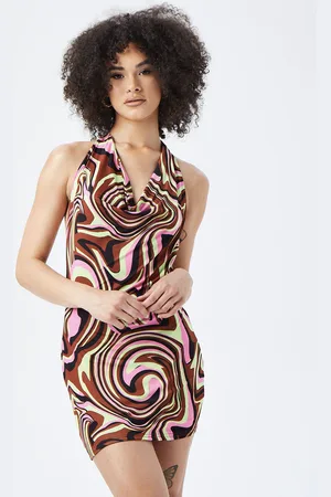 Urban Bliss Womens Multi Swirl Halter Cowl Neck Dress - - Size 8 UK