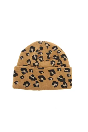 New Era Womens Accessories Wide Leopard Beanie in Beige - - Size Medium/Large