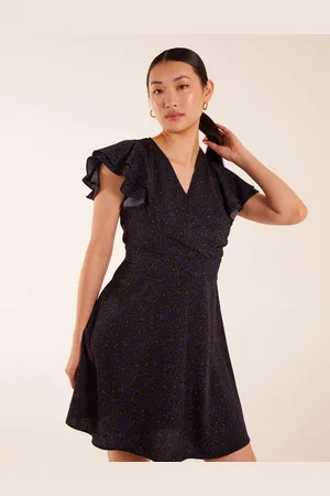Blue Vanilla Womens Leopard Print Wrap Ruffle Mini Dress - - Size 14 UK