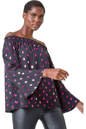 Roman Womens Metallic Polka Dot Print Bardot Top - - Size 10 UK