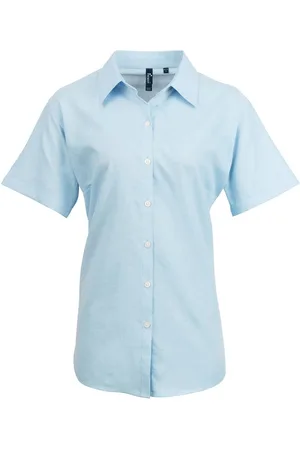 Premier Womens/Ladies Signature Pearlised Oxford Short-Sleeved Shirt (White) - - Size 24 UK