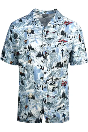 Lanvin Mens Alpine Print Sky Shirt Viscose - Size 2XL