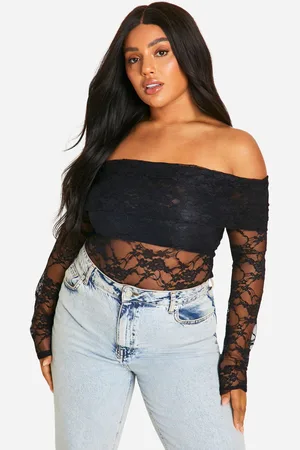 Boohoo Womens Plus Lace Bardot Overlay Top - - Size 28 UK