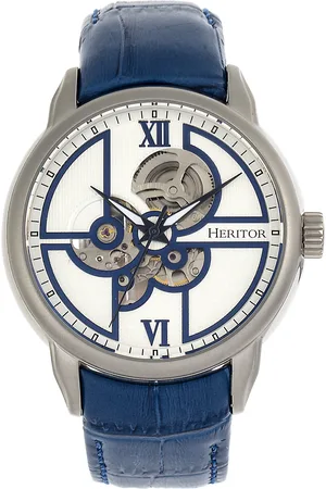 heritor automatic Mens Sanford Semi-Skeleton Leather-Band Watch - Stainless Steel - One Size