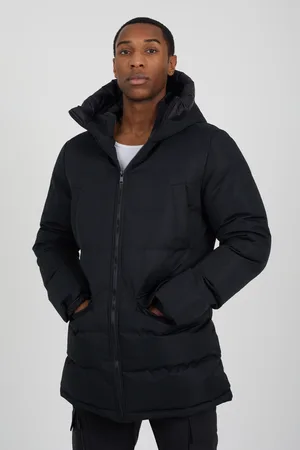 Brave Soul Mens Longline Heat Seal Padded Hooded Jacket - Size Medium
