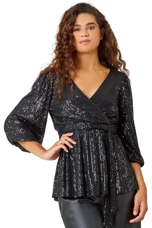 Roman Womens Embellished Sequin Stretch Wrap Top - - Size 10 UK