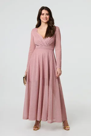 Izabel London Womens Sparkly V-Neck Long Sleeve Maxi Dress - Size 8 UK