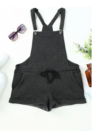 Azura Exchange WoMens Washed Short Overalls with Drawstring Detail in Gray - - Size Small