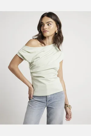River Island Womens Drape Top Off Shoulder Short Sleeve - Size 6 UK