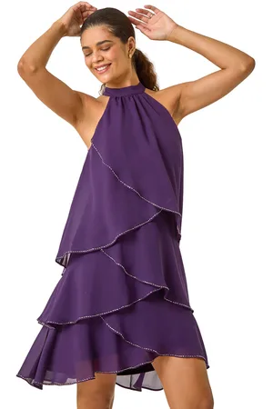 Roman Womens Sequin Trim Halterneck Dress - - Size 20 UK