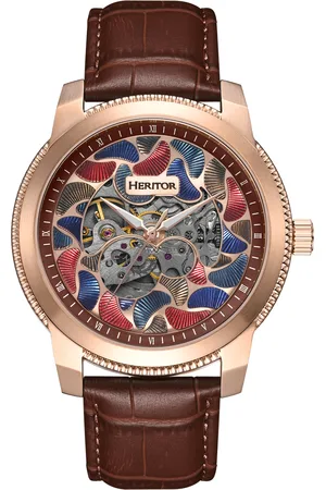 heritor automatic Mens Emmanuel Semi-Skeleton Leather-Band Watch - Stainless Steel - One Size