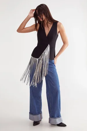 NASTY GAL Womens Tailored Faux Leather Fringed Top - - Size 10 UK