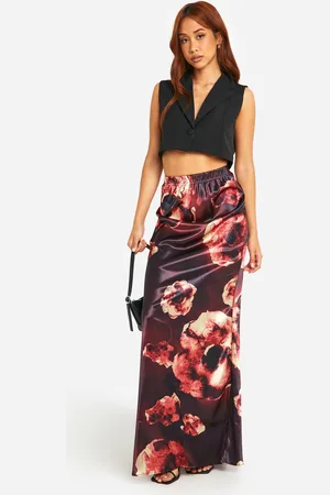 Boohoo Womens Blurred Floral Print Satin Bias Maxi Skirt - - Size 6 UK