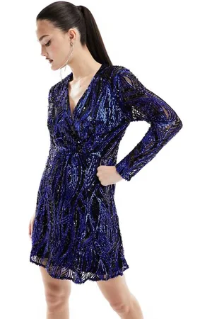 French Connection Womens wrap front embellished mini dress in cobalt - Size 8 UK