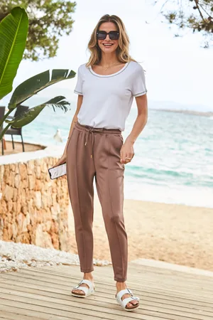 Sosandar Womens Jasmine Taupe Seam Detail Slim Fit Joggers - - Size 14 UK
