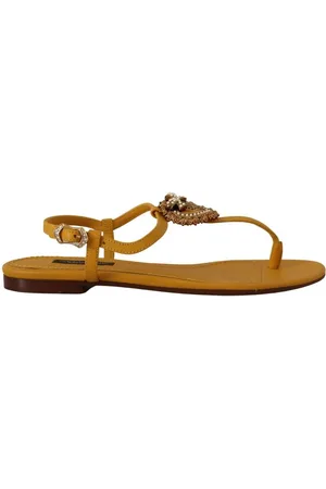 Dolce & Gabbana WoMens Mustard Leather Devotion Flats Sandals Shoes - - Size EU 35