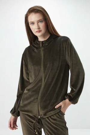 Gusto Womens Velvet Sweatshirt With Zip in Leather - Size Small