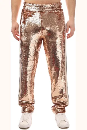 Palm Angels Mens Glittered Sequins Track Pants in Off White - Size Small