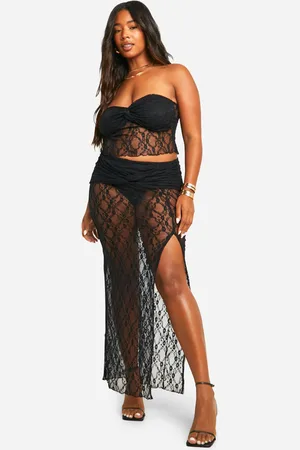 Boohoo Womens Plus Lace Ruched Bandeau Top & Knot Detail Maxi Skirt Co-ord - - Size 22 UK
