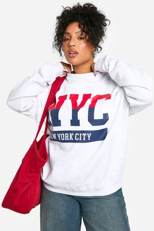 Boohoo Womens Plus NYC Chest Print Oversized Sweatshirt - Cotton - Size 18 UK