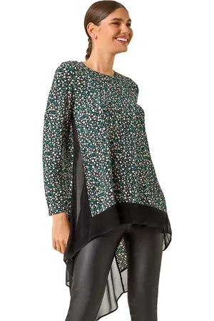 Roman Womens Ditsy Spot Print Chiffon Hem Tunic Top - - Size 18 UK