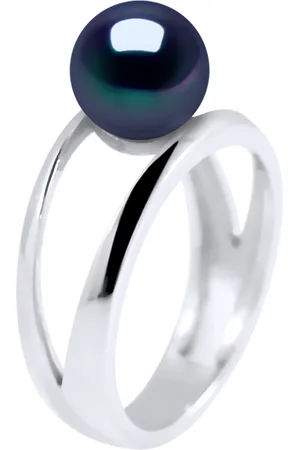 Diadema Womens - Ring in White Gold - Real Freshwater Pearls - Tahitian Style - Size I