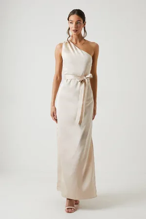 Oasis Womens One Shoulder Satin Maxi Bridesmaid Dress - - Size 10 UK