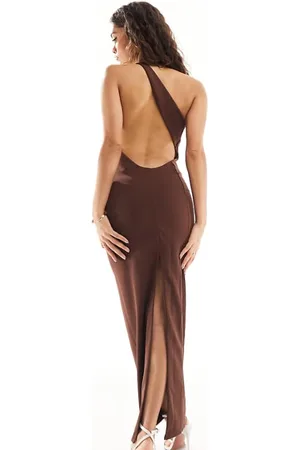 ASOS Womens DESIGN sculpted asymmetric maxi dress in chocolate- - Size 16 UK