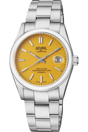 Gevril Mens Automatic West Village Swiss Sellita SW200 Yellow Dial Stainless Steel Bracelet - - One Size