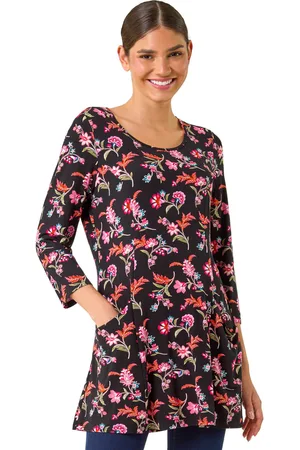 Roman Womens Floral Print Stretch Tunic Top - - Size 12 UK