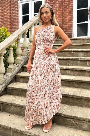Ax Paris Womens Printed One Shoulder Pleated Midi Dress - Size 14 UK