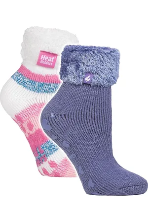 Heat Holders Womens 2 Pack Ladies Soft Lounge Socks with Grips - - Size UK 4-8