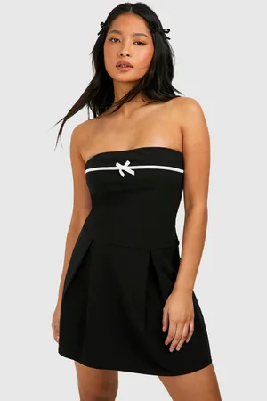 Boohoo Womens Petite Bow Contrast Pleated Bandeau Mini Dress - - Size 14 UK