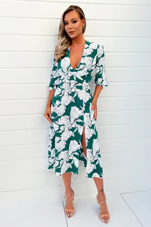 Ax Paris Womens And White Floral Print Wrap Top Midi Dress - Size 10 UK