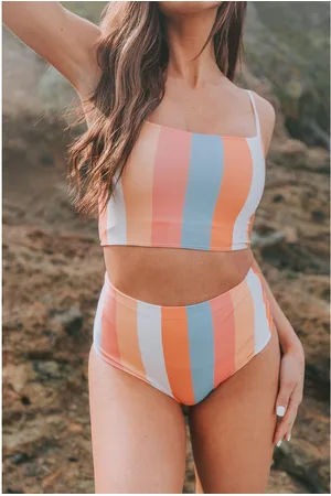 Azura Exchange WoMens Striped High Waist Bikini Swimsuit in - Size X-Large