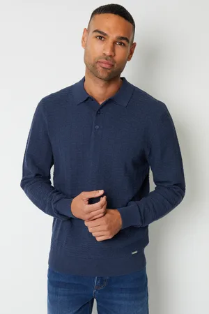 Threadbare Mens Long Sleeve Textured Knit Polo Collar Jumper - Size 2XL