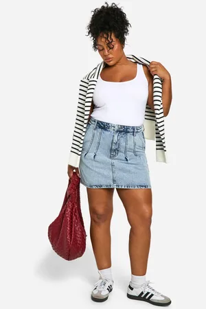 Boohoo Womens Plus Pleated Denim Skirt - - Size 26 UK