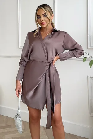 Ax Paris Womens Satin Wrap Long Sleeve Mini Dress - Size 8 UK
